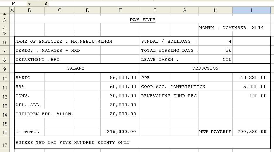 Payslip excel template free download